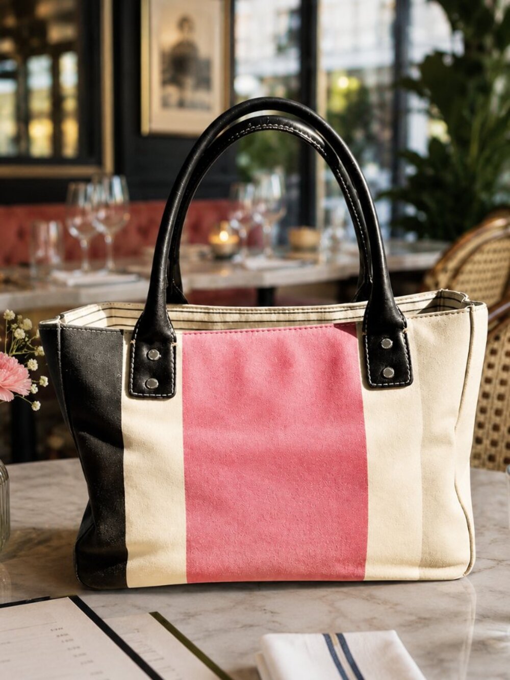 Vintage Kate Spade New York Pink Stripe Canvas Tote Bag